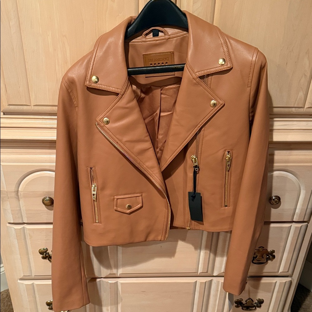 Blank NYC Camel Leather Moto Jacket